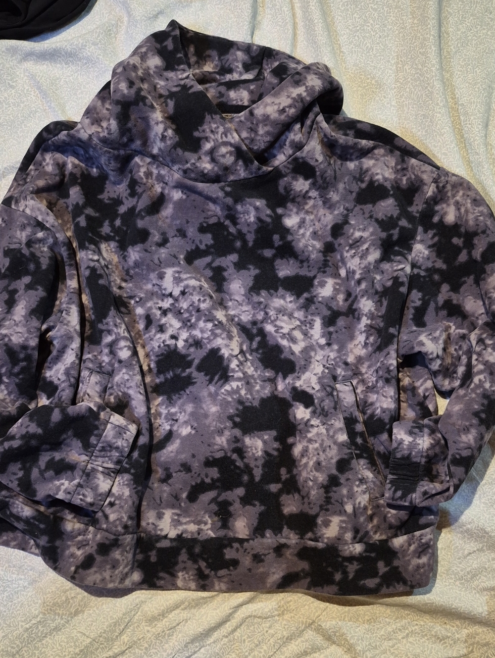 Tie-Dye Funnel Neck Hoodie - Black & Purple